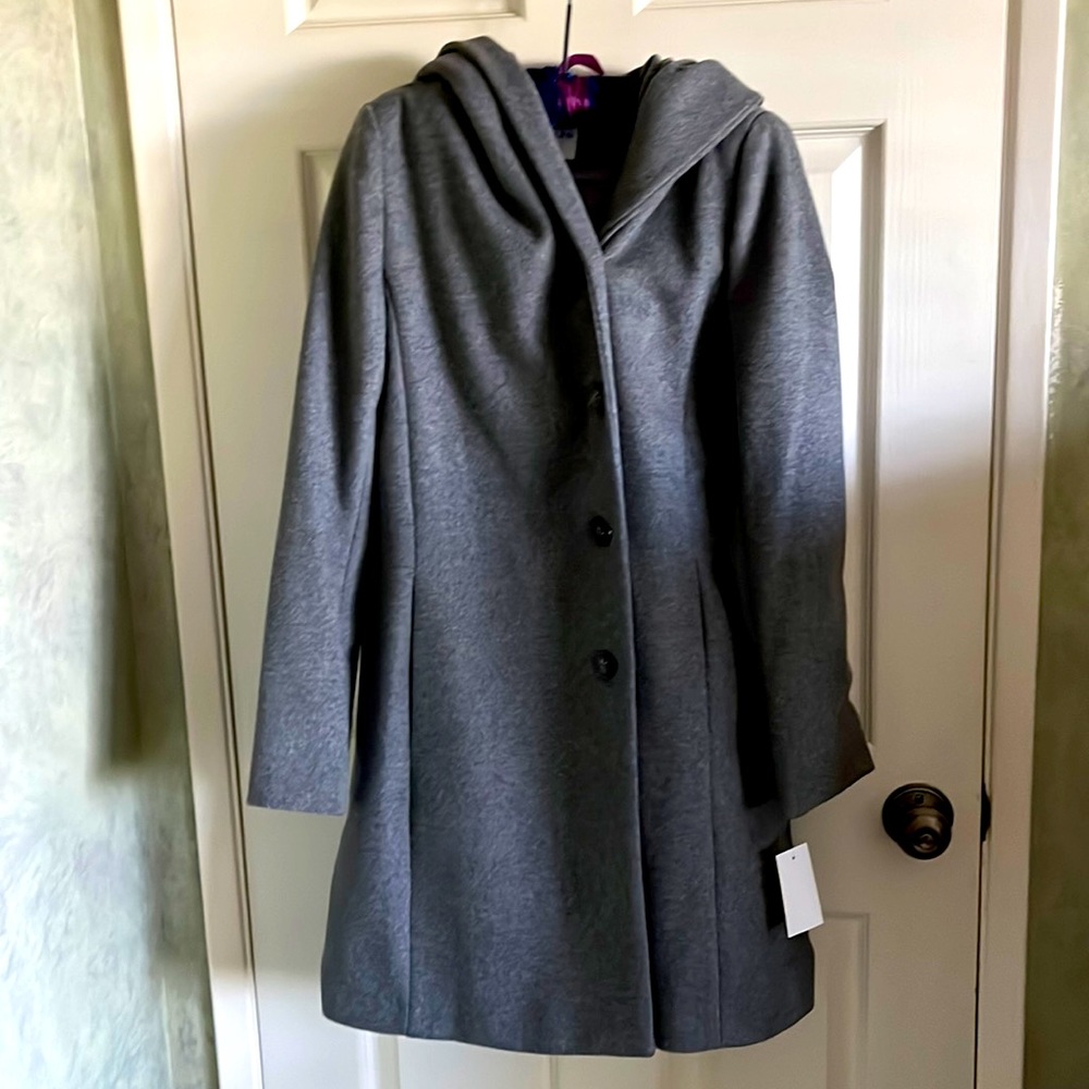 Cole Haan signature hoodie coat. wool/ polyester side pockets